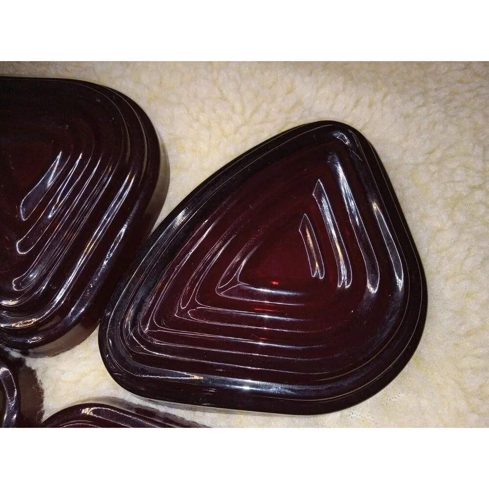 Vintage Royal Ruby Triangle Tray Set Of 4 Anchor Hocking Ruby Red Small Trays